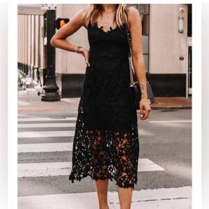 Express Black Floral Lace Midi Dress